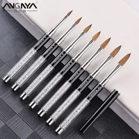 ANGNYA Pure Kolinsky Hair Acrylic Nail Art Brush Rhinestones Metal Handle Nail Art Builder Brush Carving Pen Pro Nail Salon Tool 1