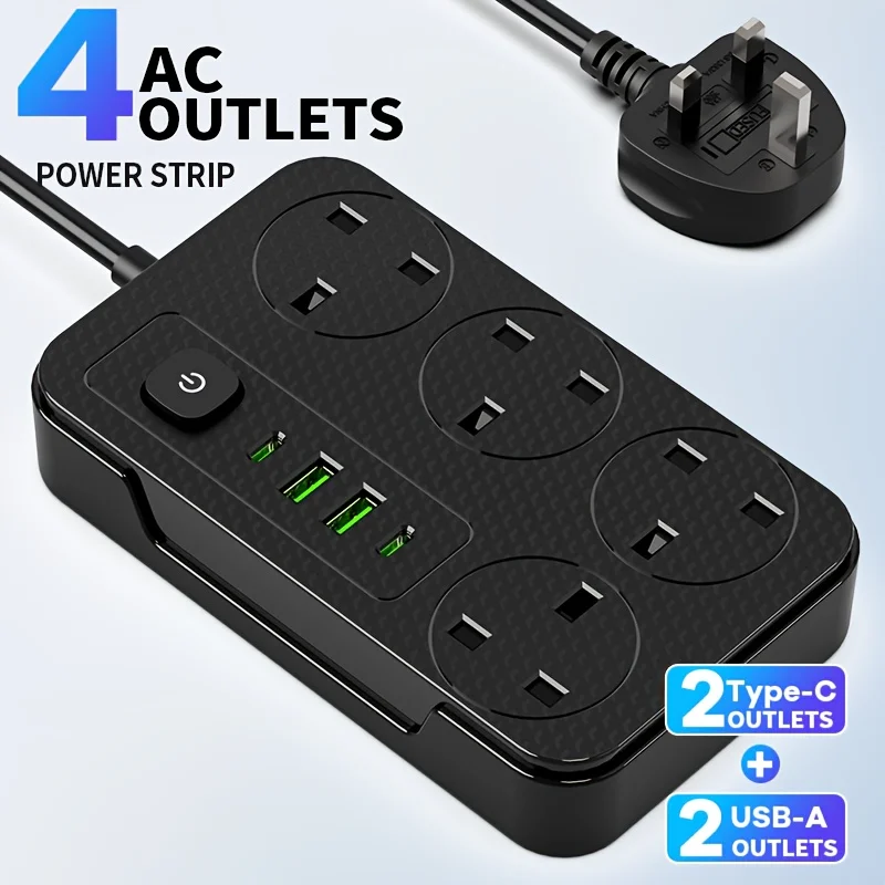 8-In-1 Power Socket Surge Protector, Power Socket/Power Board/Power Strip, 3250W, 13A, 1.8M Power Cord, Portable Power