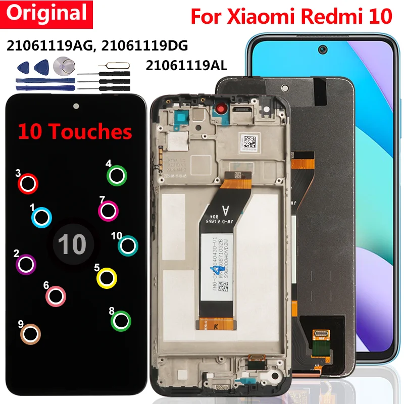 Display For Redmi 10 Original Screen Touches LCD Replacement Xiaomi 21061119AG 21061119DG With Frame | Мобильные телефоны и