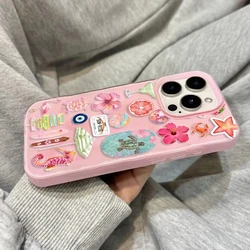 Summer Marine Life & Floral Pattern Soft Silicone Phone Case - Enhanced Protection Cover - iPhone 15 Plus (Pink)
