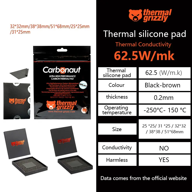 Thermal Grizzly Carbonaut Thermal Pad 62.5W/Mk Cpu/Gpu/Ps4/Scheda Madre Pad Termico In Silicone Pad Termico In Carbonio Riciclabile