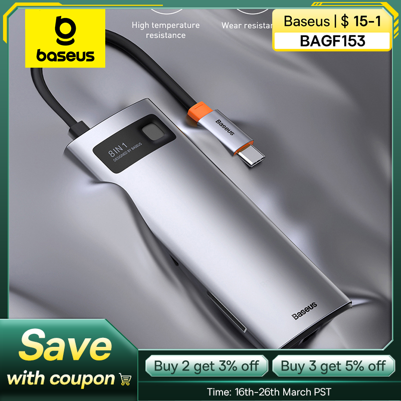 ãRU Warehouse ClearanceãBaseus 8-in-1 Multifunctional Type-C HUB to HDMI 4K HD 100W PD USB 3.0 RJ45 SD TF Docking Station HUB