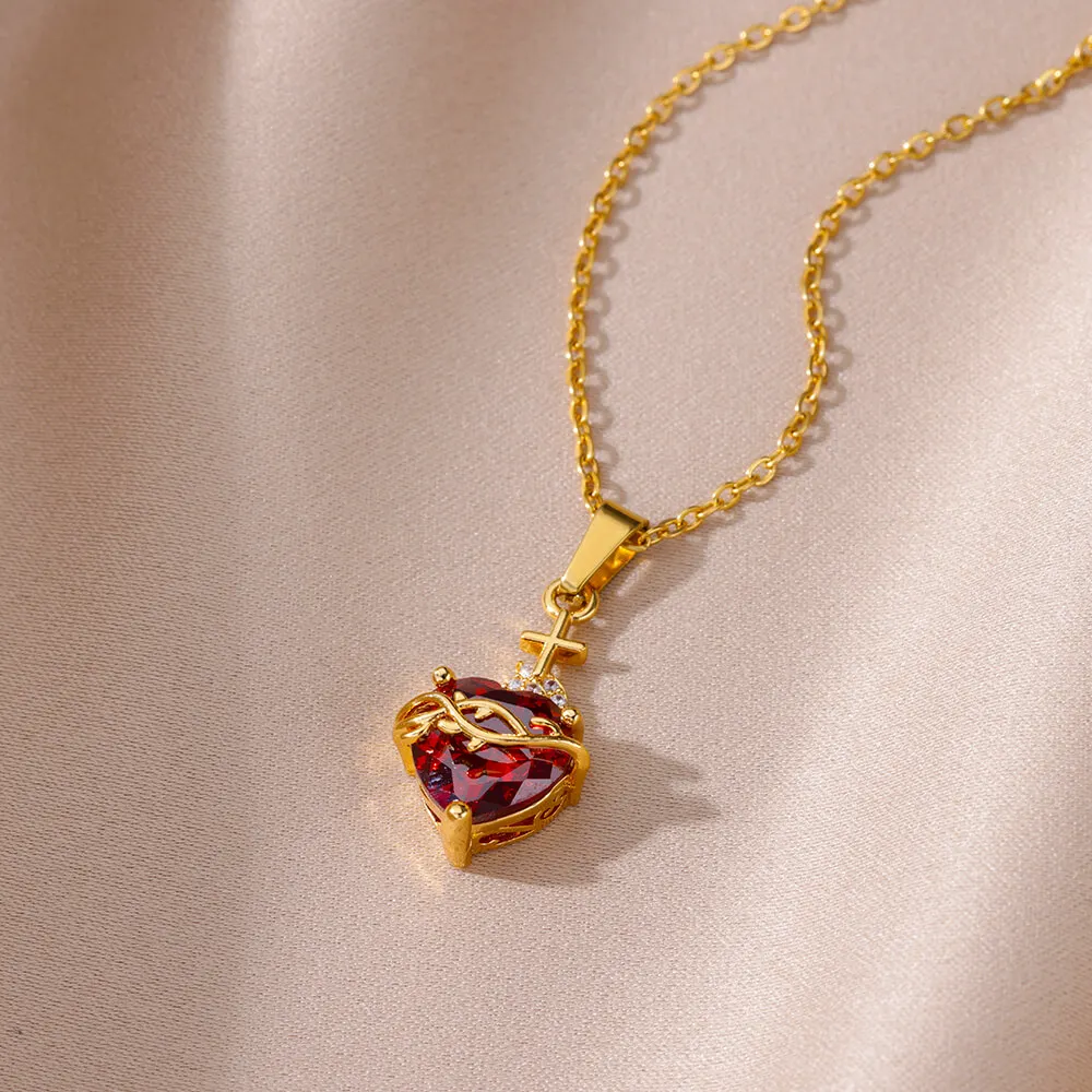 Collar cruzado de corazón de circón de acero inoxidable 316L para mujer, collar de corazón de cadena, joyería de moda estética Vintage, envío gratis