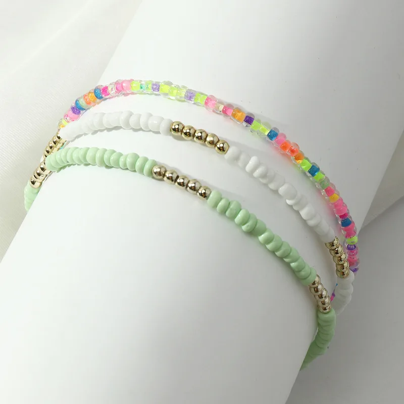 Silver anklet bracelet Ankle chains Bead bracelet Beads anklet Fashion accessories 3Pcs/Set bohemian colorful beaded beads anklets for women