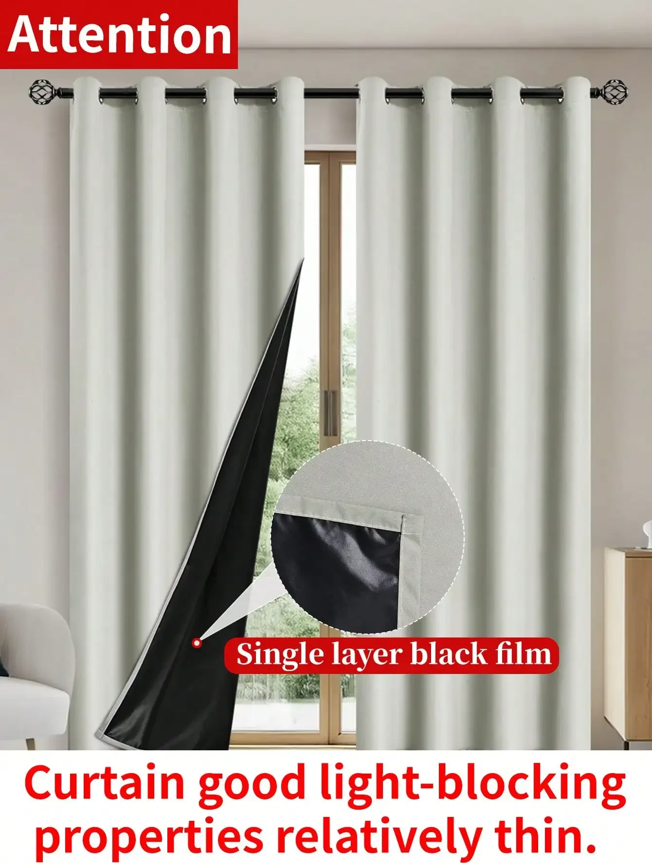 2pcs Solid 100% Blackout Curtains - Curtains for Bedroom and Living Room - UV Protection, Easy Sliding, and Stylish Design 3