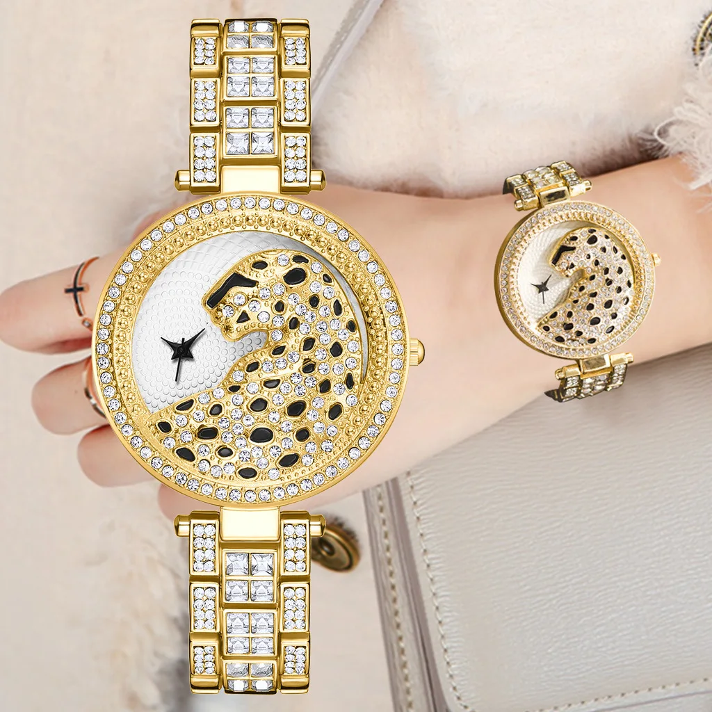 

Women Gold Leopard Watch Luxury Fashion Bling Ladies Watch Casual Female Quartz Watch Crystal Diamond For Women Clock