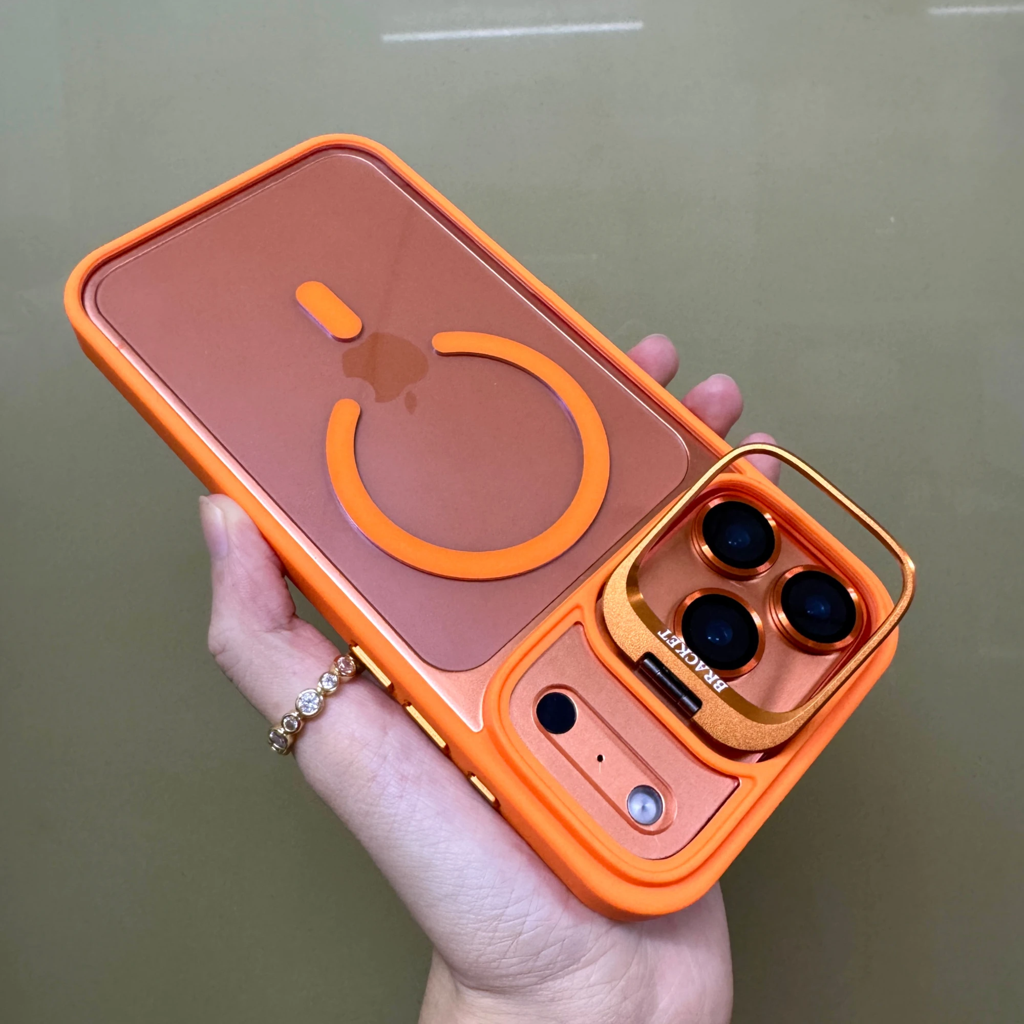Premium Transparent Magnetic Wireless Charging Case with Metal Stand and Glass Lens Protection