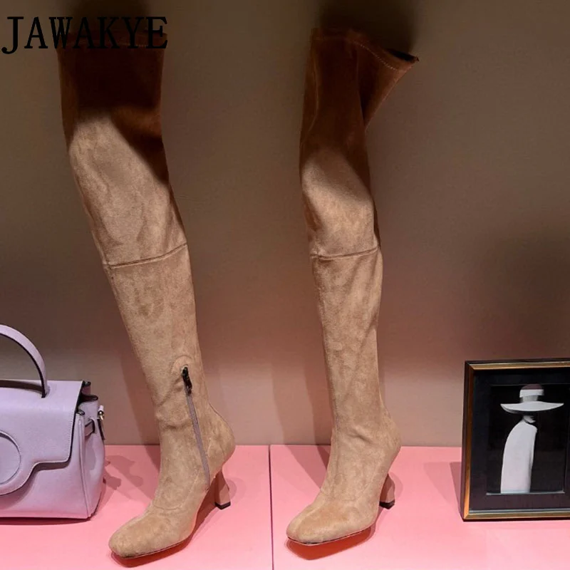 

2024 Suede Leather High Heels Boots Sexy Over the Knee Luxurious Design Thigh High Boots Fashion Runway Brand Shoes for Women