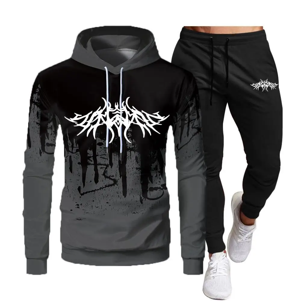 Men's Hoodie Suit Long Sleeves Joggers Brand  Sports Tracksuits Autumn Winter Men Two Pieces Sets Oversized Hooded Streetwear short sports suit men breathable fitness sets summer striped jogger tracksuits f2177 short sleeves and shorts with pockets