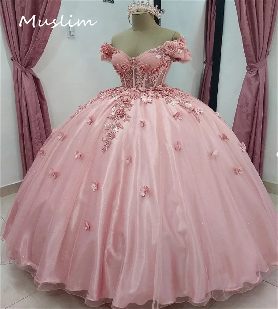 2 In 1 Pink Vestidos De 15 Quincea&ntilde;era Princess Puffy 3D Florals Vestidos De Xv A&ntilde;os Beaded Short Birthday Party Gown Customized