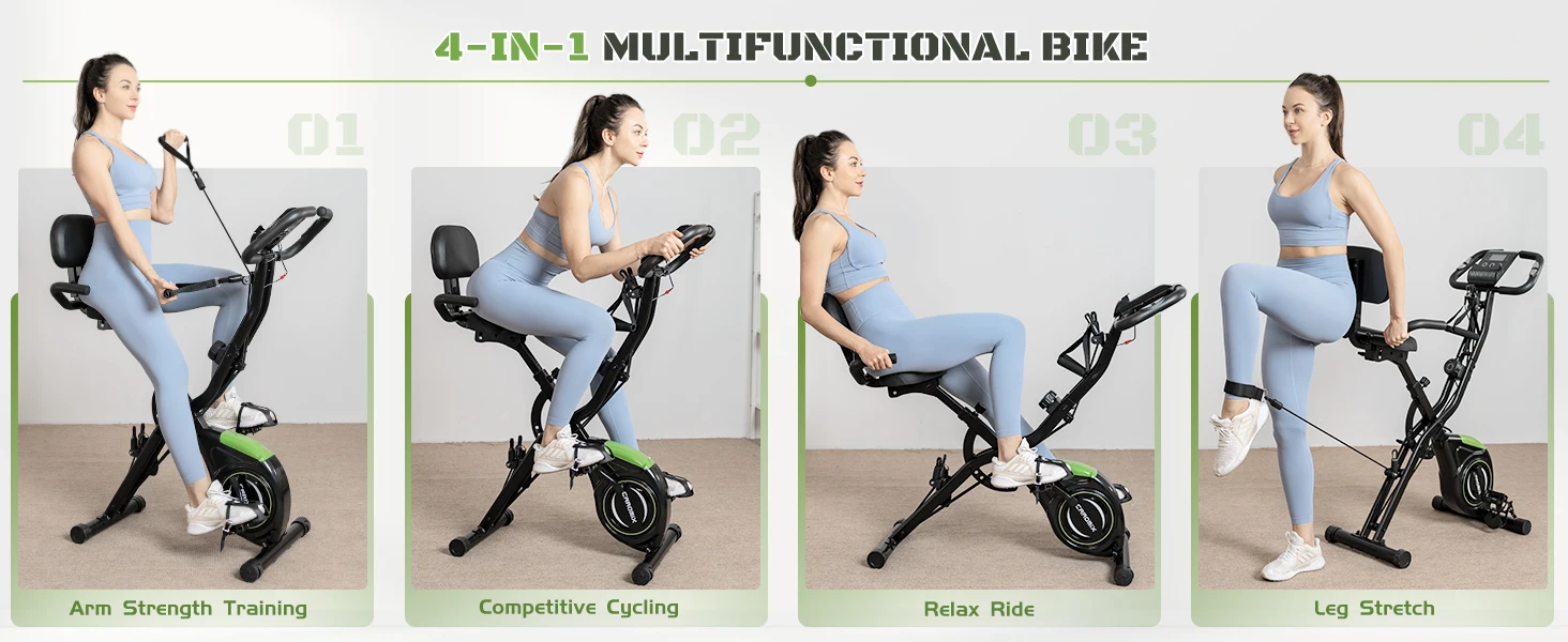 Description Picture 6 of itemFolding Exercise Bike, 4 in 1 Stationary Magnetic Cycling Bicycle Upright Indoor Cycling Bike for Home Workout 330LB Capacity