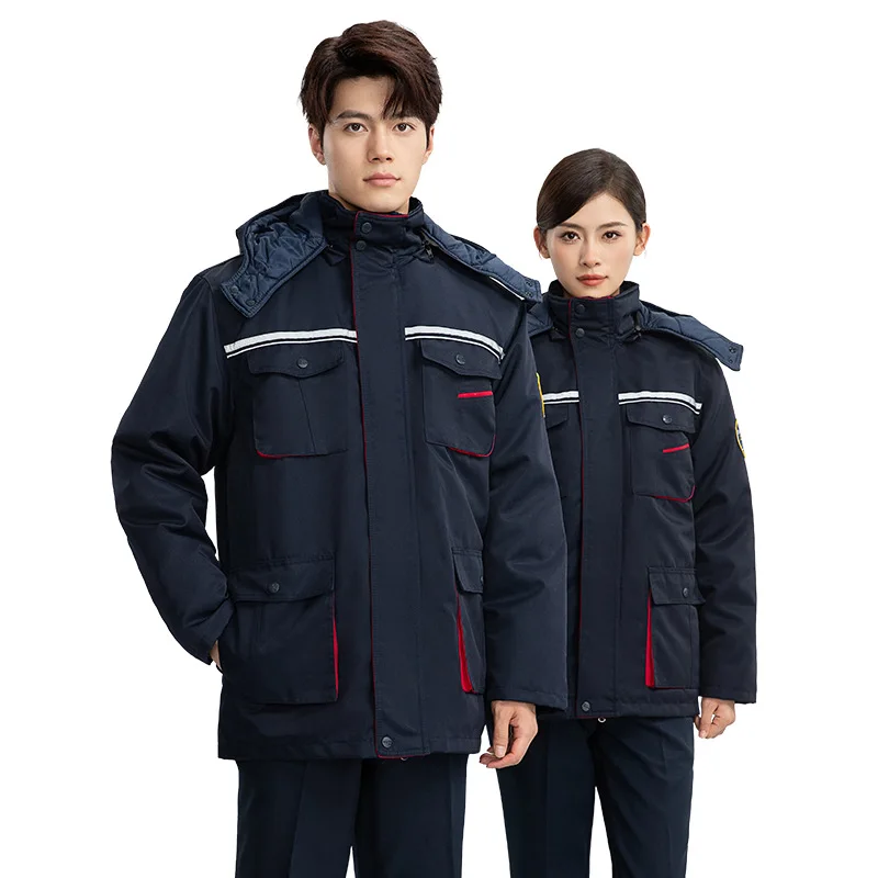 남성용 내산성 및 내알칼리성 정전기 방지 작업복 면 재킷 방풍 보온 겨울 작업복 반사 스트립 냉장 보관용