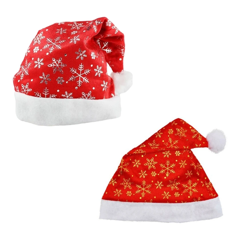 

Y1UB Gild Snowflake Pattern Christmas Santa Hat Unisex Windproof Hat for Adult Teens