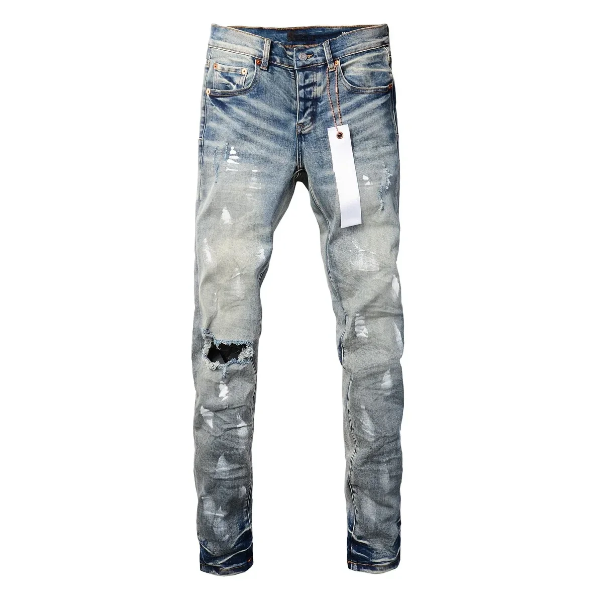 

Purple ROCA Brand jeans with top street paint holes and blue ground white Fashion Repair Low Rise Skinny Denim pants