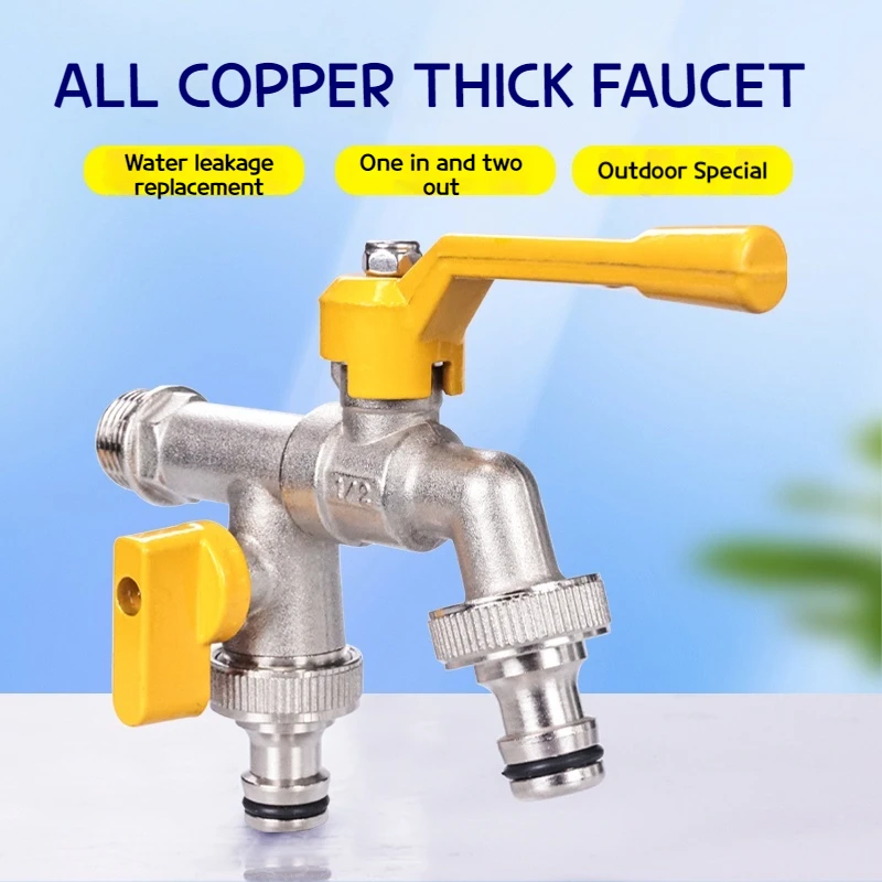 Water Tap Faucet Tmok Outdoor Double Water Tap Faucet Exterior Garden Hose Faucet Adapter 1/2