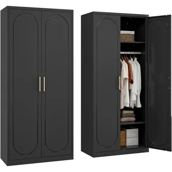 71" Black Metal Wardrobe 1