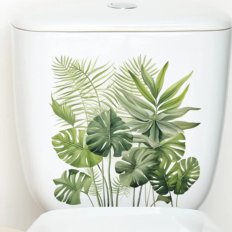 Vinyl stickers toilet stickers toilet wall stickers tropical green plant turtle back leaf wall sticker bathroom toilet decor living room cabinet home decoration decals beautify