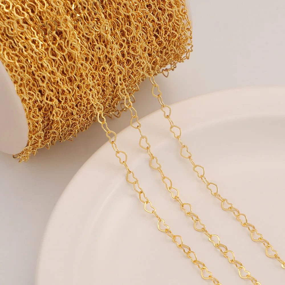 

2M Brass 18K Gold Plated Lovely Heart Link Chain Wholesale Bulk Unfinished Chain for Diy Choker Necklace Bracelet Jewelry Making