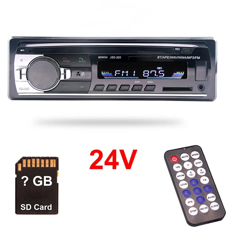 Car MP3 Player 24V Bluetooth Handsfree Car Audio Stereo In-dash FM Aux Input Receiver SD USB MMC WMA Autoradio