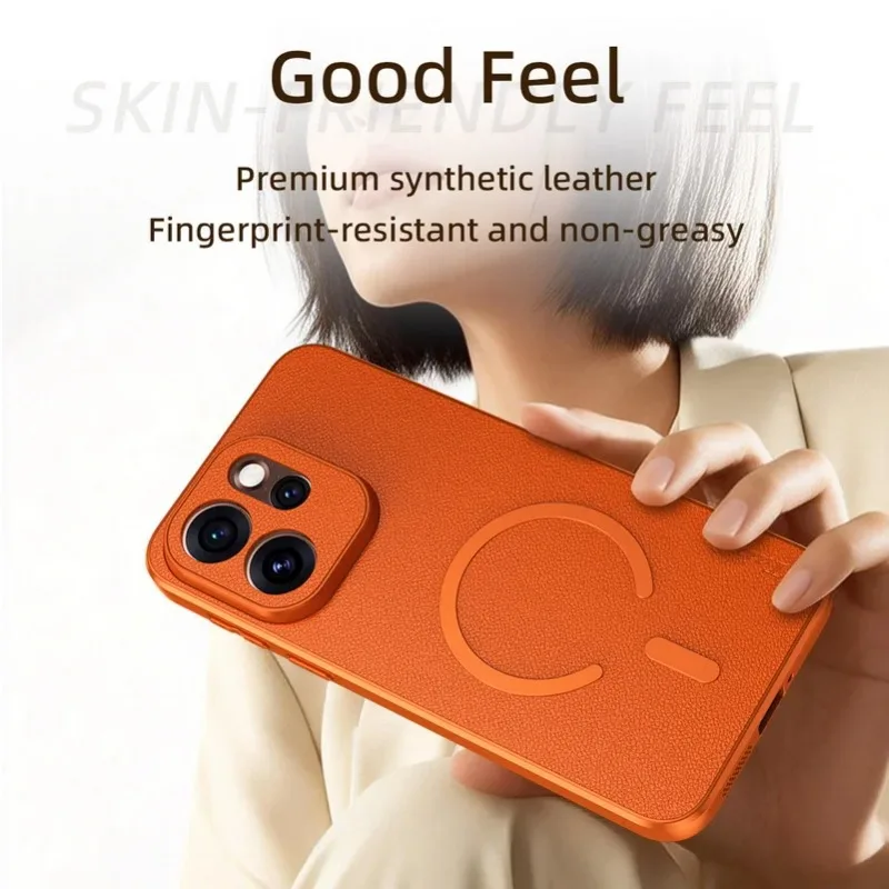 Premium Goat Leather Magnetic Ring Phone Case with Full-Body Protection