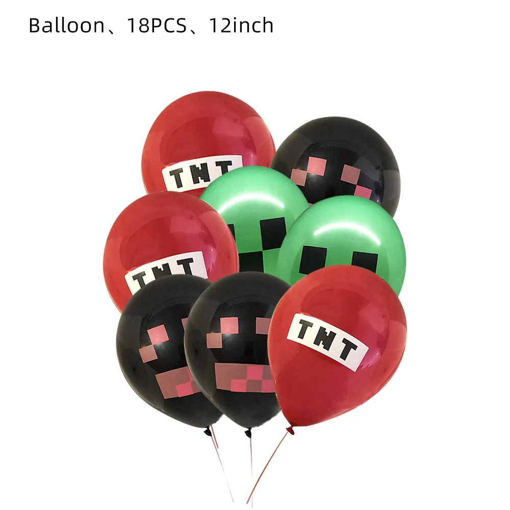 thumbnail image 1 of New Miner Craftings Pixel Game Decoraciones para fiestas de cumpleaños Globos 3D Vajilla Decoraciones para pasteles Suministros para fiestas infantiles Baby Shower, 1 of 5