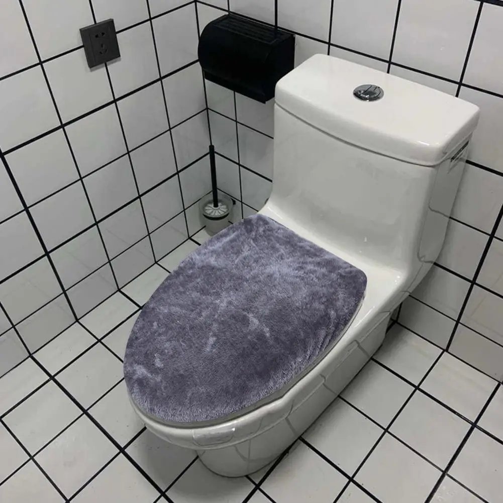 Solid Color Toilet Lid Cover Ultra Plush Elastic Band Non-Slip Material Washable Universal Fit Toilet Cover Bathroom Accessory toilet seat cover toilet seat cushion toilet accessories