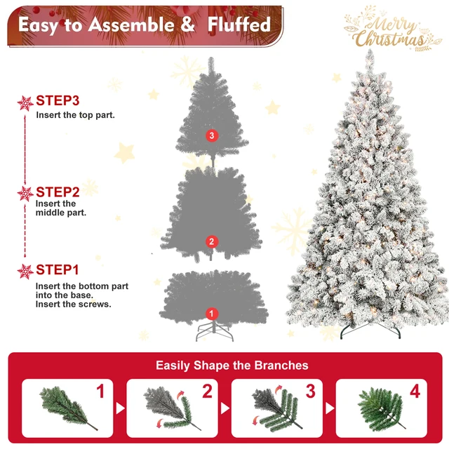 4/5/6/7/7.5/8/9FT PVC Artificial Flocking Christmas Tree Tungsten Lights Pine Cone Decor Metal Stand Premium Xmas Tree Ornaments 3