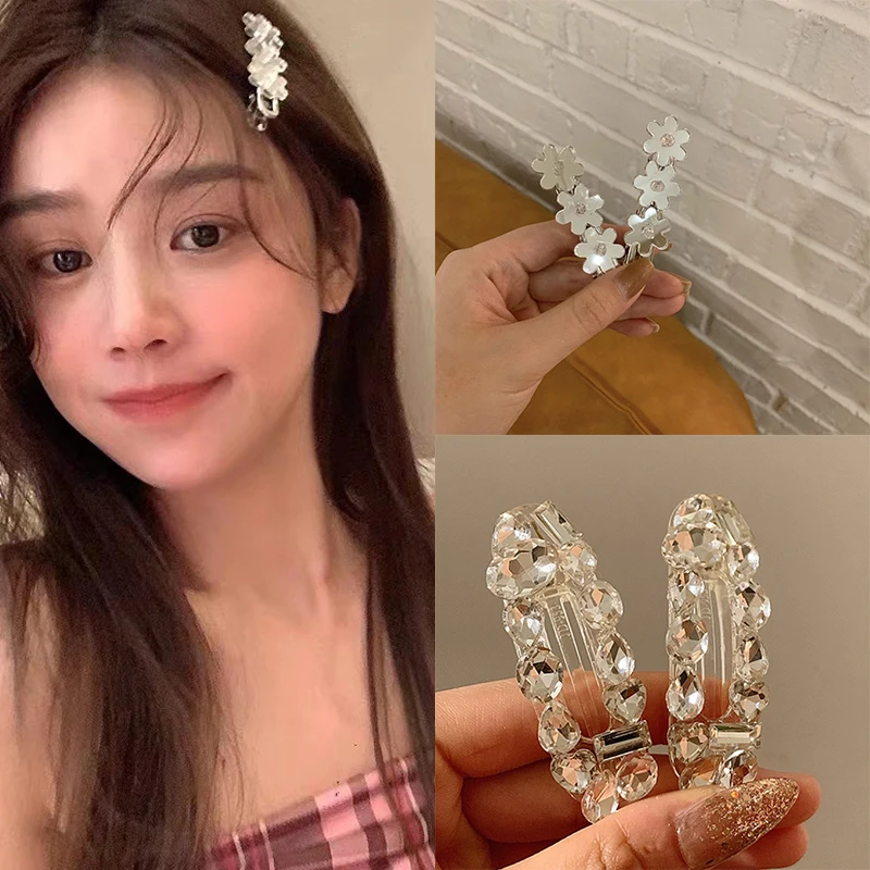 

Elegant Geometric Crystal Transparent Hair Clip Pin Silver Metal Diamond Flower Hairpin Women Girls Hairgrips Hair Accessories