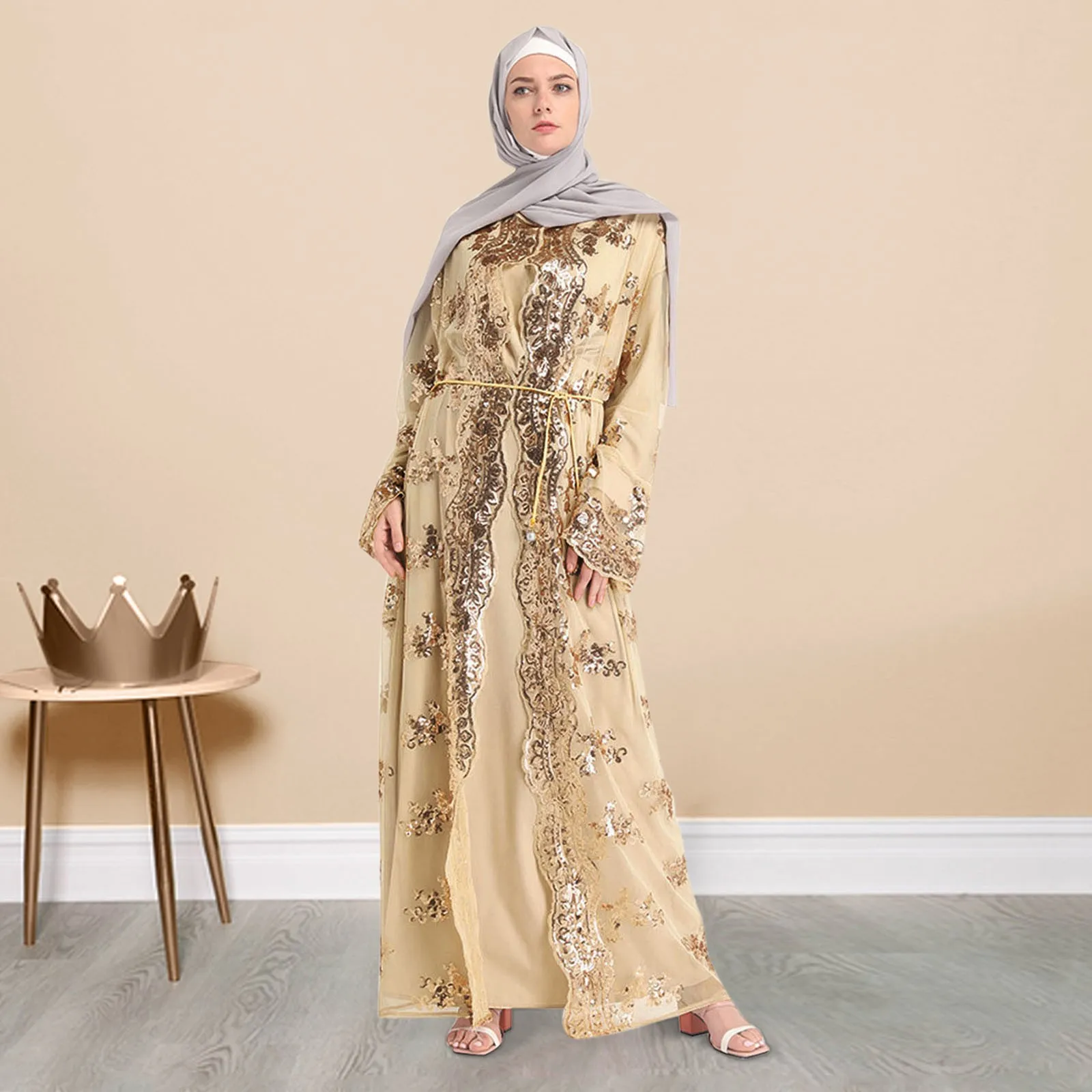 Abaya Loose Long Cardigan Sequin Hollow Muslim Cardigan Kaftan Out Cardigan Arab Womens Women's Cardigan - Image 2