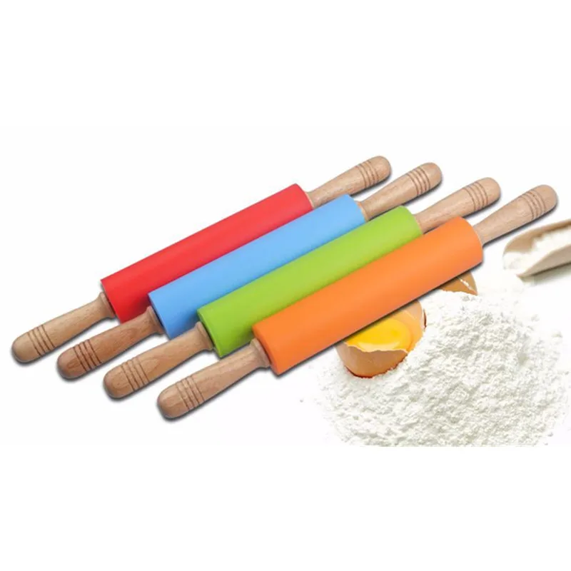 

Baking Tools Rainbow Series 19" Non-stick Silicone Surface Layer Pastry Rolling Pin Wooden Handle Fondant Roller Dough Roller