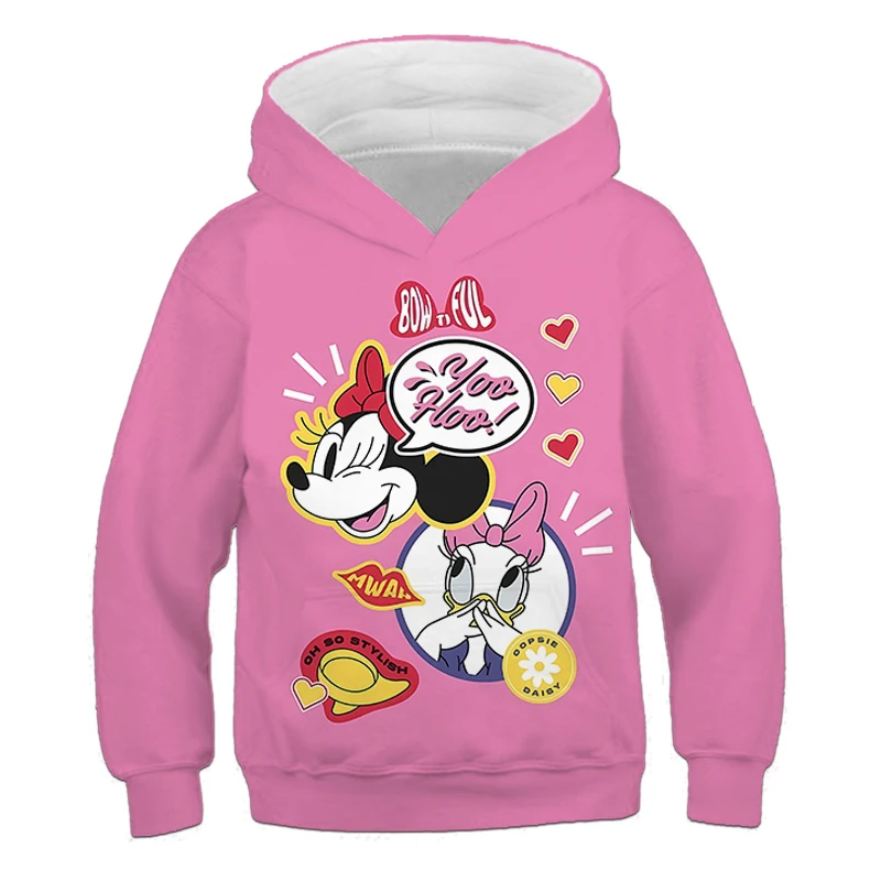 

Comfortable children's hoodie Disney girls' pink long sleeved top spring and autumn casual kids' sportswear hooded coat 3-12Y