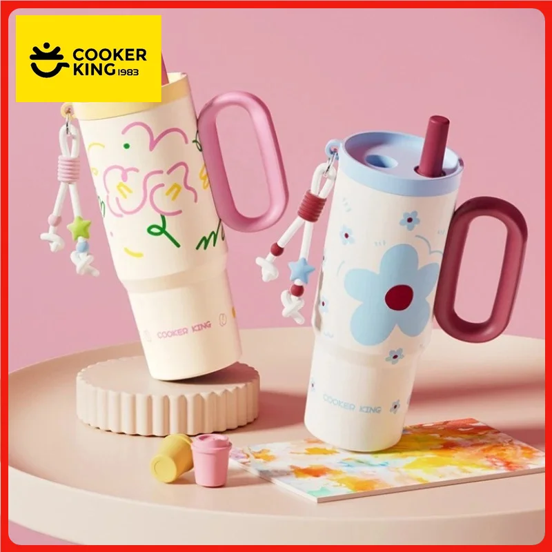 Stainless Steel Insulated Coffee Mug with Straw and Handle