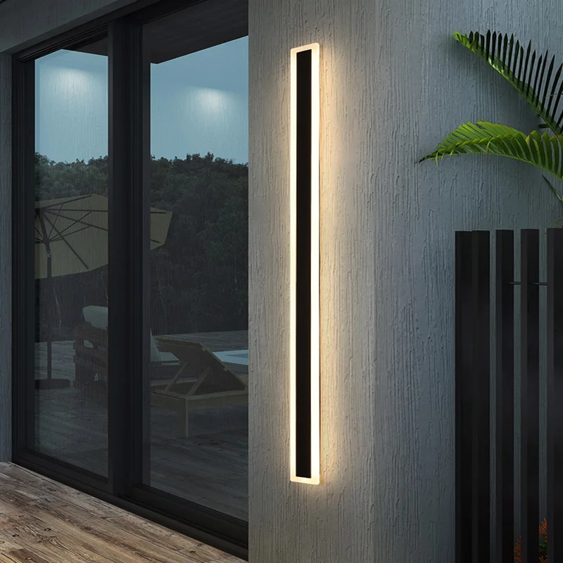 Modern Waterproof Outdoor Long Strip LED Wall Lamp IP65 Aluminum Wall Light Garden Porch Sconce Light 110V 220V 24V Warm White