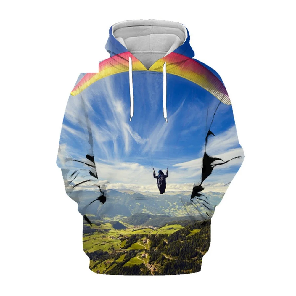 thumbnail image 1 of Sudadera con capucha con estampado 3D de parapente, paracaidismo y deportes extremos para hombre, estilo hip hop, manga larga, abrigo, tops de gran tamaño, 1 of 5