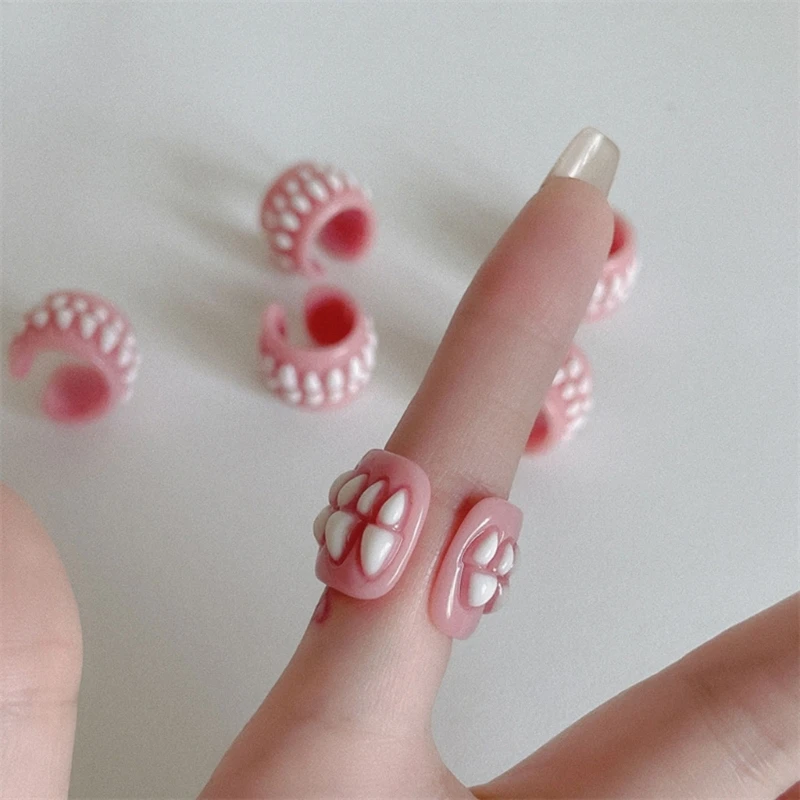 Funny Resin Teeth Gums Opening Rings for Women Sweet Harajuku Creative Punk Rock Tooth Ring Girl Fashion Party Jewelry Dropship 3