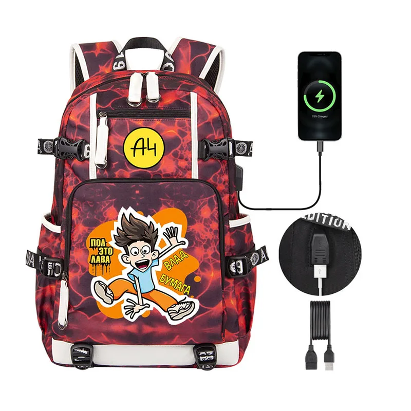 

High quality ВЛАД А4 Cartoon Kids School Book Boy Girl Merch A4 school Backpack Men Women USB Travel Laptop Bagpack Bag