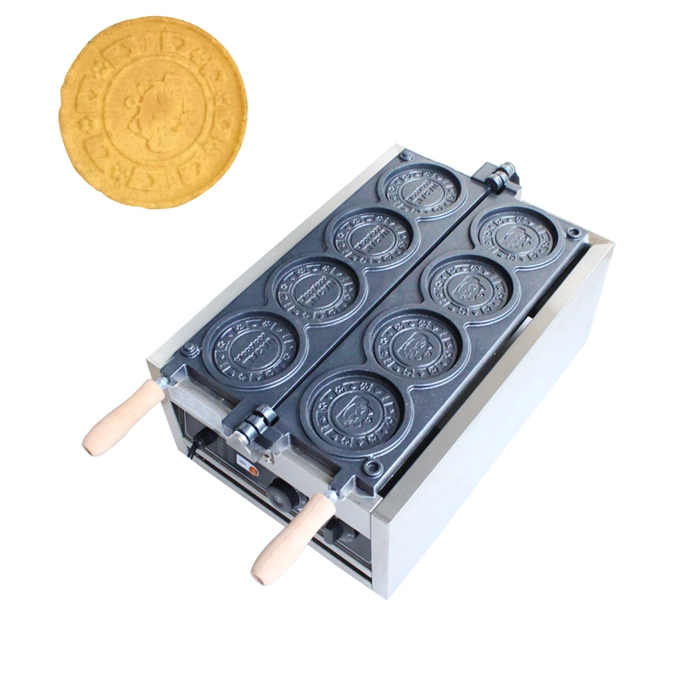 

Commerical New design 4pcs Gold Coin Waffle Machine Non-stick snack making machine round shape waffle maker for snack equipment