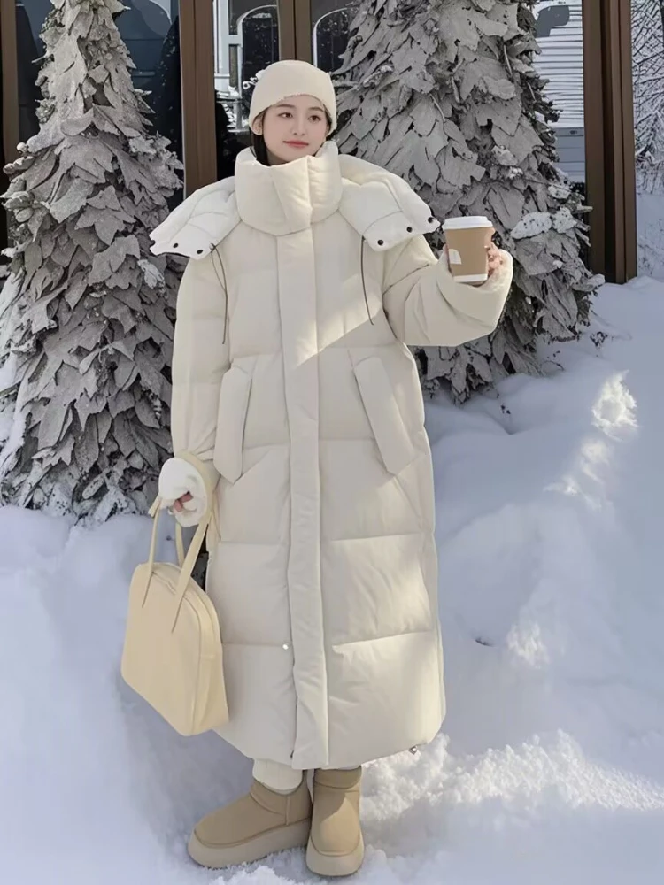 Down Jacket Hooded Coat Women's Winter Long Loose Duck Casual Parka Korean Design Thickened