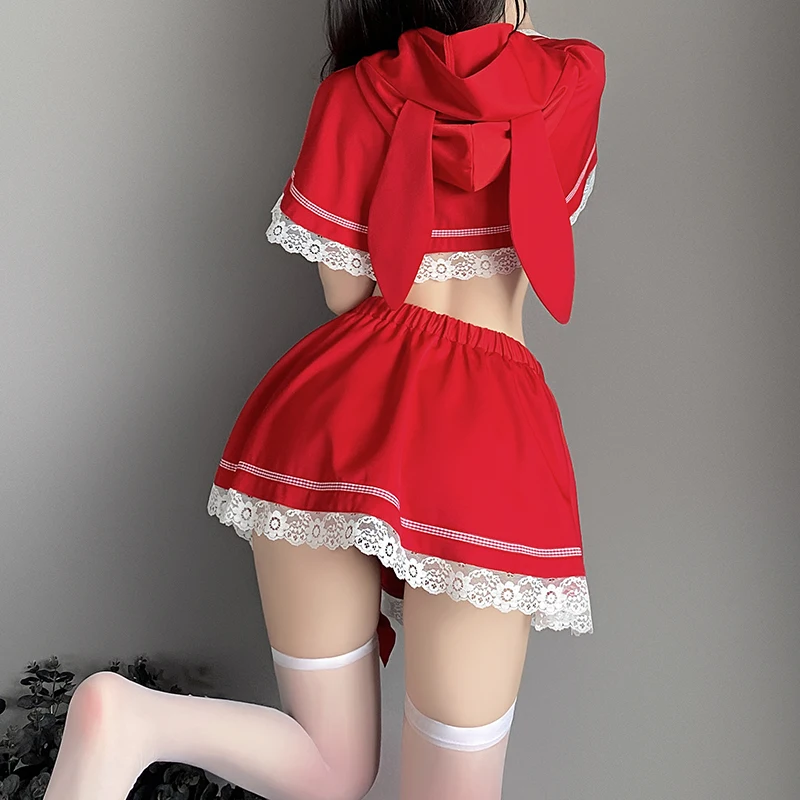 OJBK Christmas Cosplay Costumes Girls Three Point Lingerie Outfit Red Santa Maid Outfits Open Chest With Lace Skirt Uniform women lingerie women lingerie set women cosplay costume