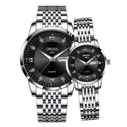 Elegant Automatic Couple Watches - Night - Luminous, Waterproof, and Luxuriously Simple Design (Silver black)