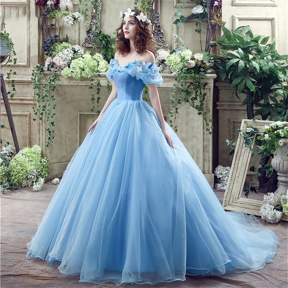 Vestido-de-baile-azul-Princesa-Cinderela-Cosplay-Dress-Fora-do-ombro ...