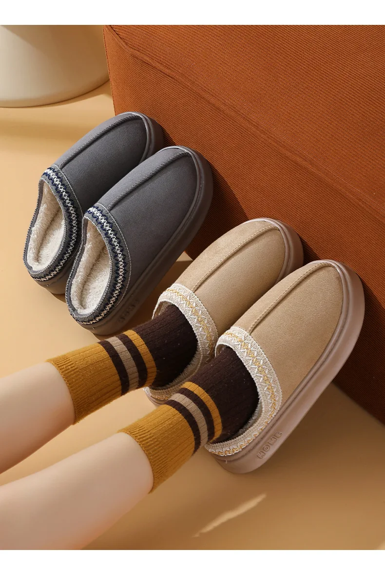 Women's Platform Plush Slippers Warm Winter Indoor Comfort Slides_voghion.com