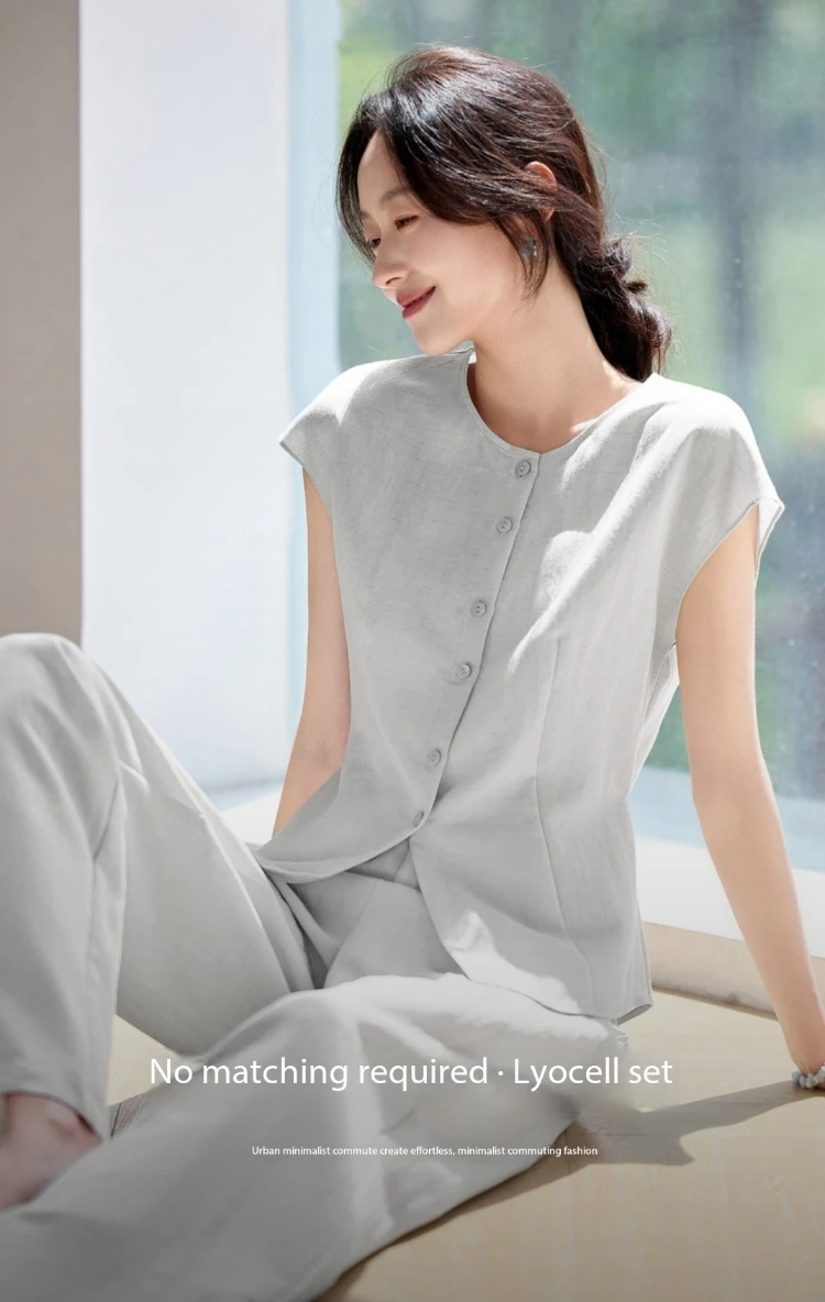 SENTUBILA Women's Linen Trouser Suit Summer Two Pieces Matching Set Women Button Shirt Straight Pant Sets 2026 Outfits 152ZA0094