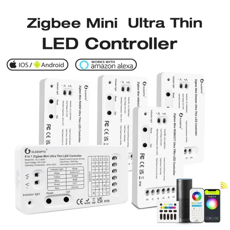 

Zigbee 3.0 Ultra Thin LED Controller Mini RGBCCT WWCW RGBW Dimmer Bedroom Kitchen Light Strip Controller Alexa Voice App Control