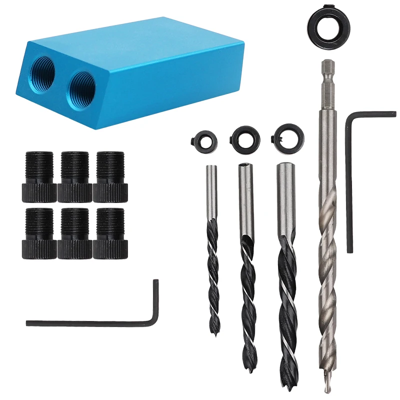 Woodworking Pocket Hole Jig Kit Angle Drill Guide Hole Punch Jig Tool
