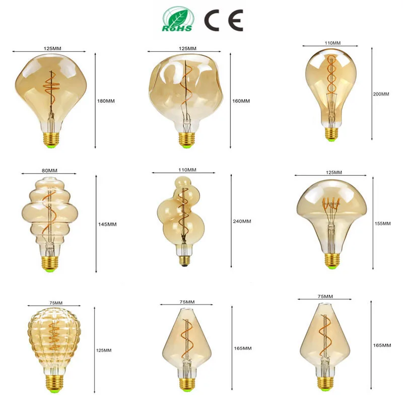 

Dimming Support ，E27 Retro LED Spiral Filament Light Bulb 4W Warm Yellow 220V G125 A110 Vintage Edison Lamp For Home Decoration