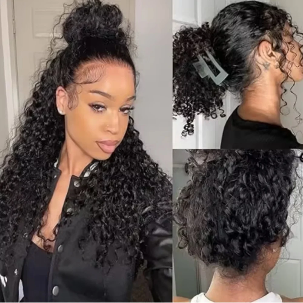 13x6 Glueless 250 Density Brazilian Deep Wave Curly HD Lace Frontal Human Hair Wig For Women Preplucked Best Hair Water Wig 4