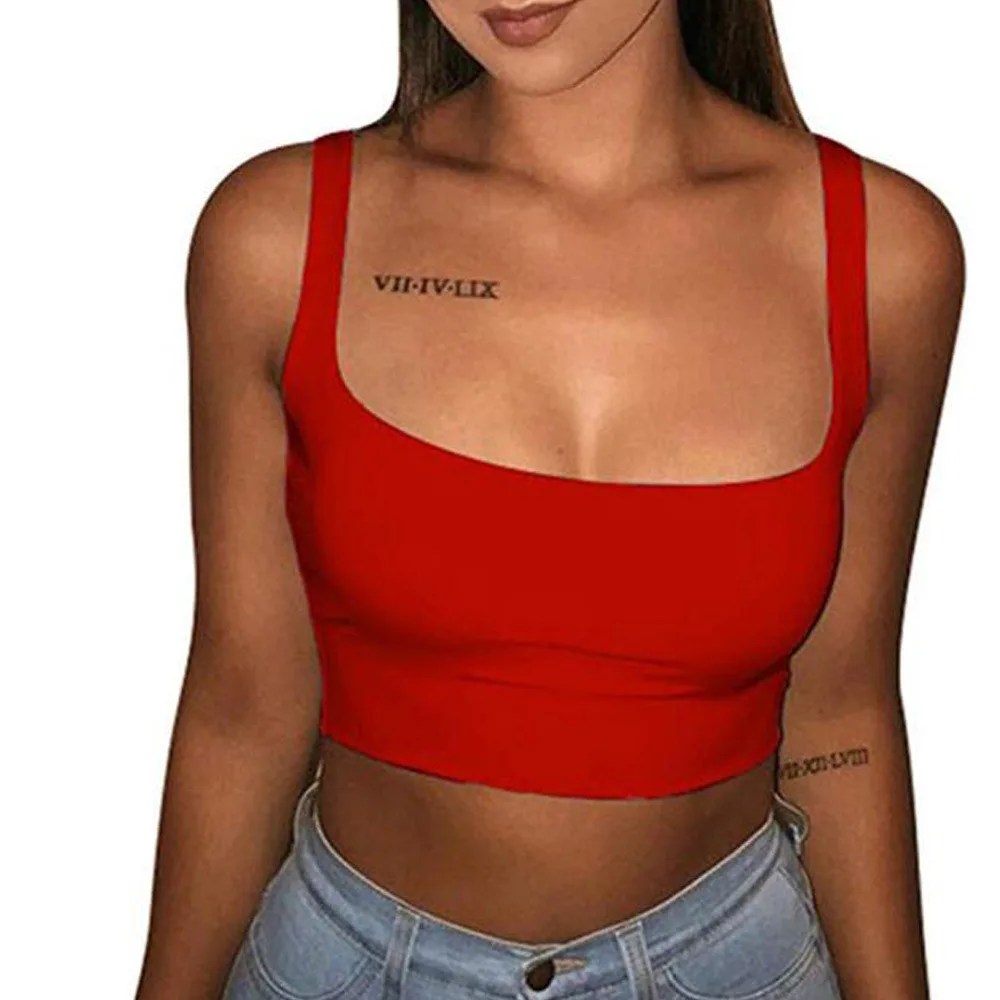 

Sexy Women Solid Strappy Tank 2023 Vest Crop Top Summer Beach Party Sleeveless Slash Neck Tanks Woman Girls Bralette Tank Top