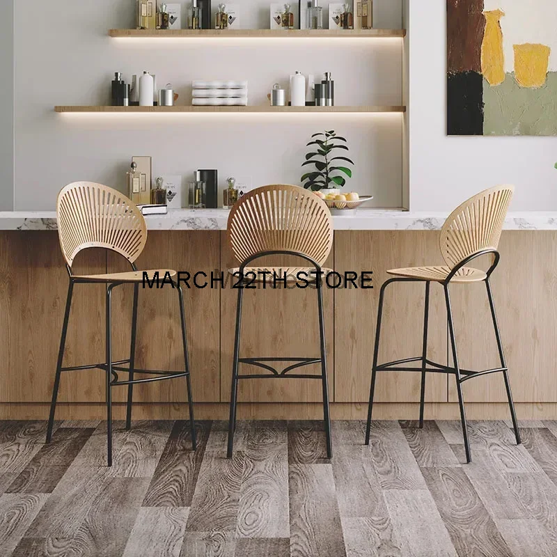 Chaise de bar en bois massif nordique, meubles pour la maison, tabouret de comptoir de restaurant, tabouret haut avec dossier design, luxe abordable, 73