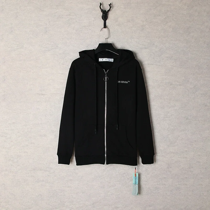 

New 2024 Off fall and winter white ink arrow pattern cardigan hooded sweatshirt men and women with the same hoodie